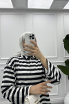 Button-down Striped Sweater Black