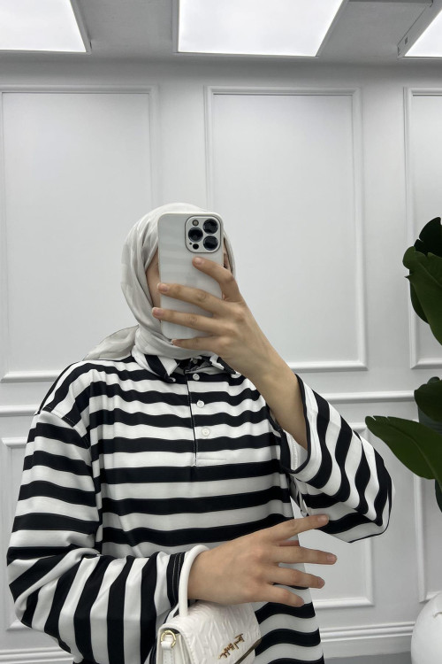 Button-down Striped Sweater Black