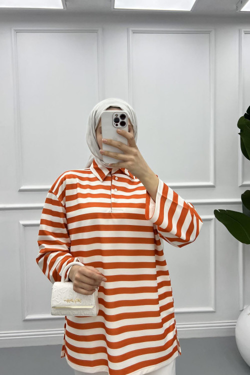 Button-down Striped Sweater Orange