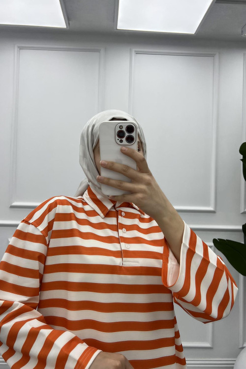 Button-down Striped Sweater Orange