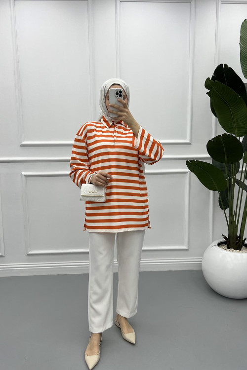 Button-down Striped Sweater Orange