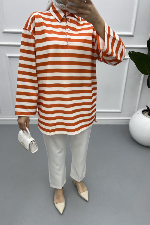 Button-down Striped Sweater Orange