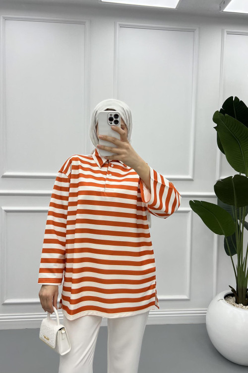 Button-down Striped Sweater Orange