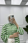 Button-down Striped Sweat Green