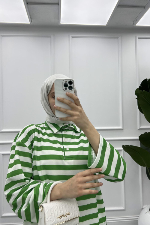 Button-down Striped Sweat Green