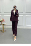 Sare Fashion Lined Suit with Collar and Button Detail, Burgundy Sare Fashion Lined Suit with Collar and Button Detail, Burgundy