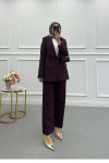 Sare Fashion Lined Suit with Collar and Button Detail, Burgundy Sare Fashion Lined Suit with Collar and Button Detail, Burgundy