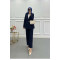 Sare Fashion Navy Blue Lined Suit with Collar and Button Detail
