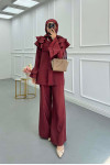 Sare Fashion Parachute Suit with Collar and Sleeve Details Claret Red