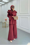 Sare Fashion Parachute Suit with Collar and Sleeve Details Claret Red