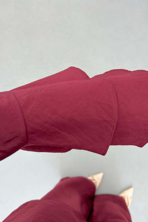 Sare Fashion Parachute Suit with Collar and Sleeve Details Claret Red