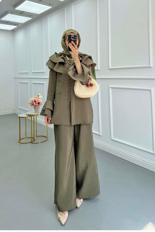 Sare Fashion Parachute Suit Khaki with Collar and Sleeve Details