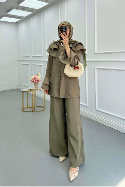 Sare Fashion Parachute Suit Khaki with Collar and Sleeve Details