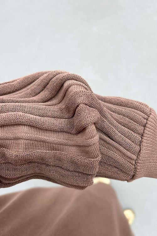 Sare Fashion Knitted Dress with Glittery Collar and Sleeves, Brown