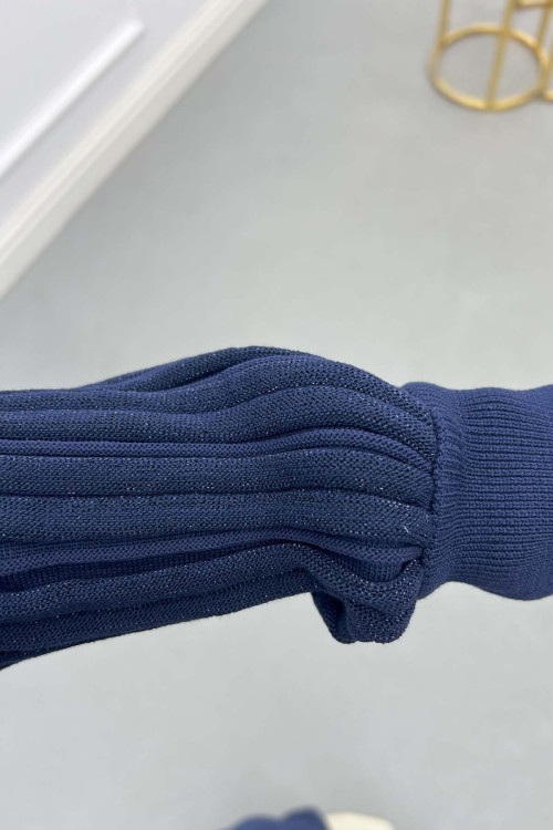 Sare Fashion Navy Blue Knit Dress with Glittery Collar and Sleeves Sare Fashion Navy Blue Knit Dress with Glittery Collar and Sleeves