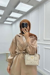 Sare Fashion Jacquard Suit with Collar and Shoulder Details Beige