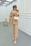 Sare Fashion Jacquard Suit with Collar and Shoulder Details Beige