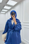 Sare Fashion Jacquard Suit with Collar and Shoulder Details Indigo