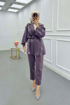 Sare Fashion Jacquard Suit with Collar and Shoulder Details Lilac