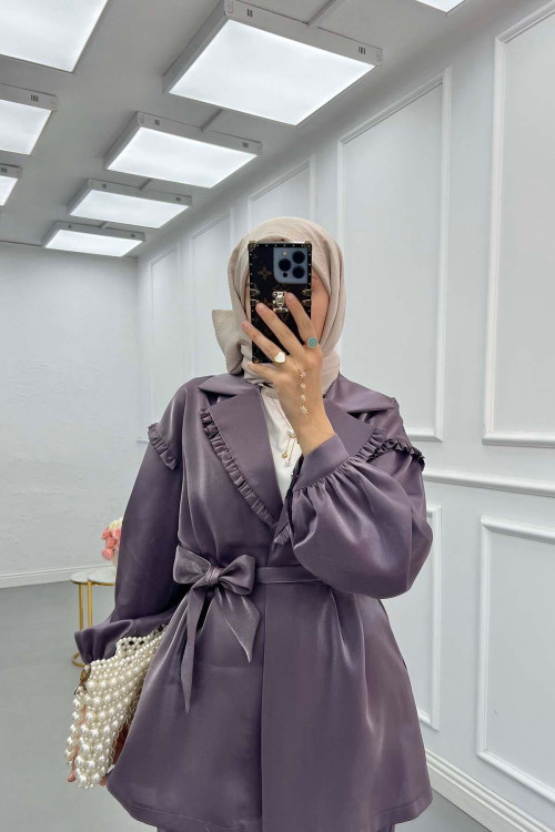 Sare Fashion Jacquard Suit with Collar and Shoulder Details Lilac