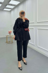 Sare Fashion Jacquard Suit with Collar and Shoulder Details Black