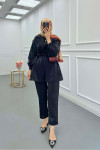 Sare Fashion Jacquard Suit with Collar and Shoulder Details Black