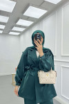 Sare Fashion Jacquard Suit with Collar and Shoulder Details Emerald Green