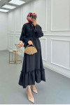 Sare Fashion Black Tied Collar Ruffle Skirt Suit