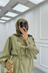 Sare Fashion Tied Collar Ruffle Skirt Khaki Suit