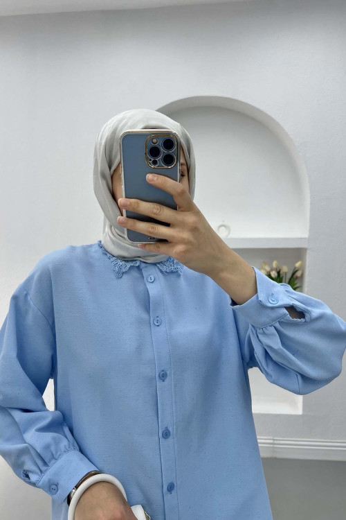 Lace Collar Shirt Blue