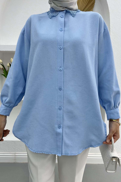 Lace Collar Shirt Blue