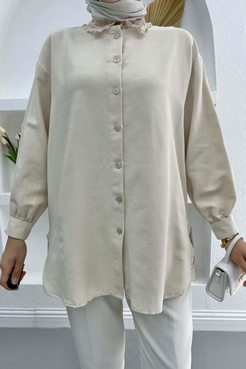 Lace Collar Shirt Stone