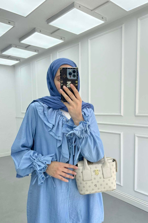 Sare Fashion Frilled Collar Tie Suit Baby Blue