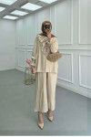Sare Fashion Ruffled Collar Tied Suit Beige