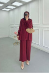 Sare Fashion Ruffled Collar Tied Suit Burgundy