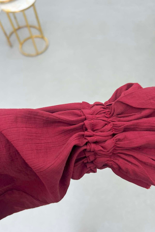 Sare Fashion Ruffled Collar Tied Suit Burgundy