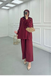 Sare Fashion Ruffled Collar Tied Suit Burgundy
