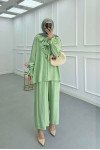 Sare Fashion Ruffled Collar Tie Suit Green