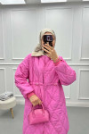 Fur Collar Quilted Coat Pink
