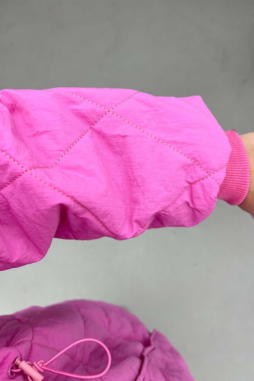 Fur Collar Quilted Coat Pink