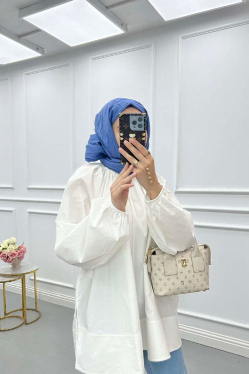 Sare Fashion Elastic Collar Poplin Shirt White