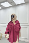 Sare Fashion Poplin Shirt with Elastic Collar, Burgundy