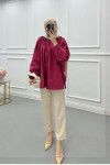 Sare Fashion Poplin Shirt with Elastic Collar, Burgundy
