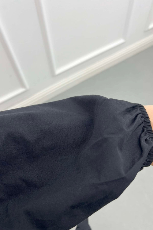 Sare Fashion Elastic Collar Poplin Shirt Black