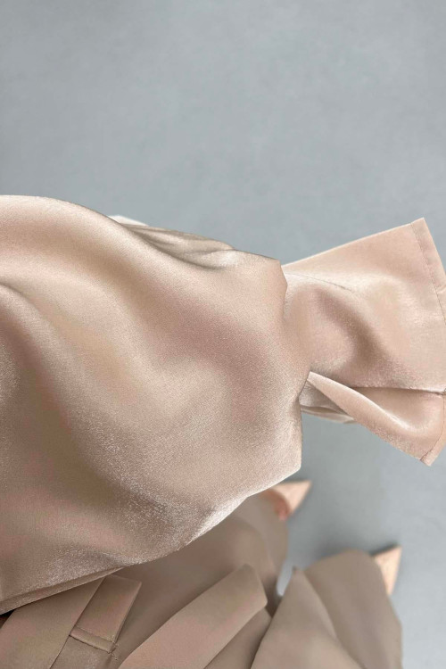 Sare Fashion Balloon Sleeve Jacquard Set with Stone Collar Beige