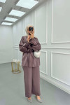 Sare Fashion Stone Collar Balloon Sleeve Jacquard Suit Purple