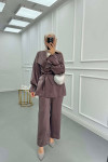 Sare Fashion Stone Collar Balloon Sleeve Jacquard Suit Purple