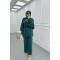 Sare Fashion Balloon Sleeve Jacquard Set with Stone Collar Emerald Green