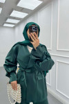 Sare Fashion Balloon Sleeve Jacquard Set with Stone Collar Emerald Green