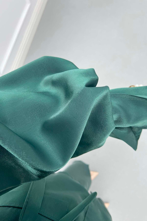 Sare Fashion Balloon Sleeve Jacquard Set with Stone Collar Emerald Green